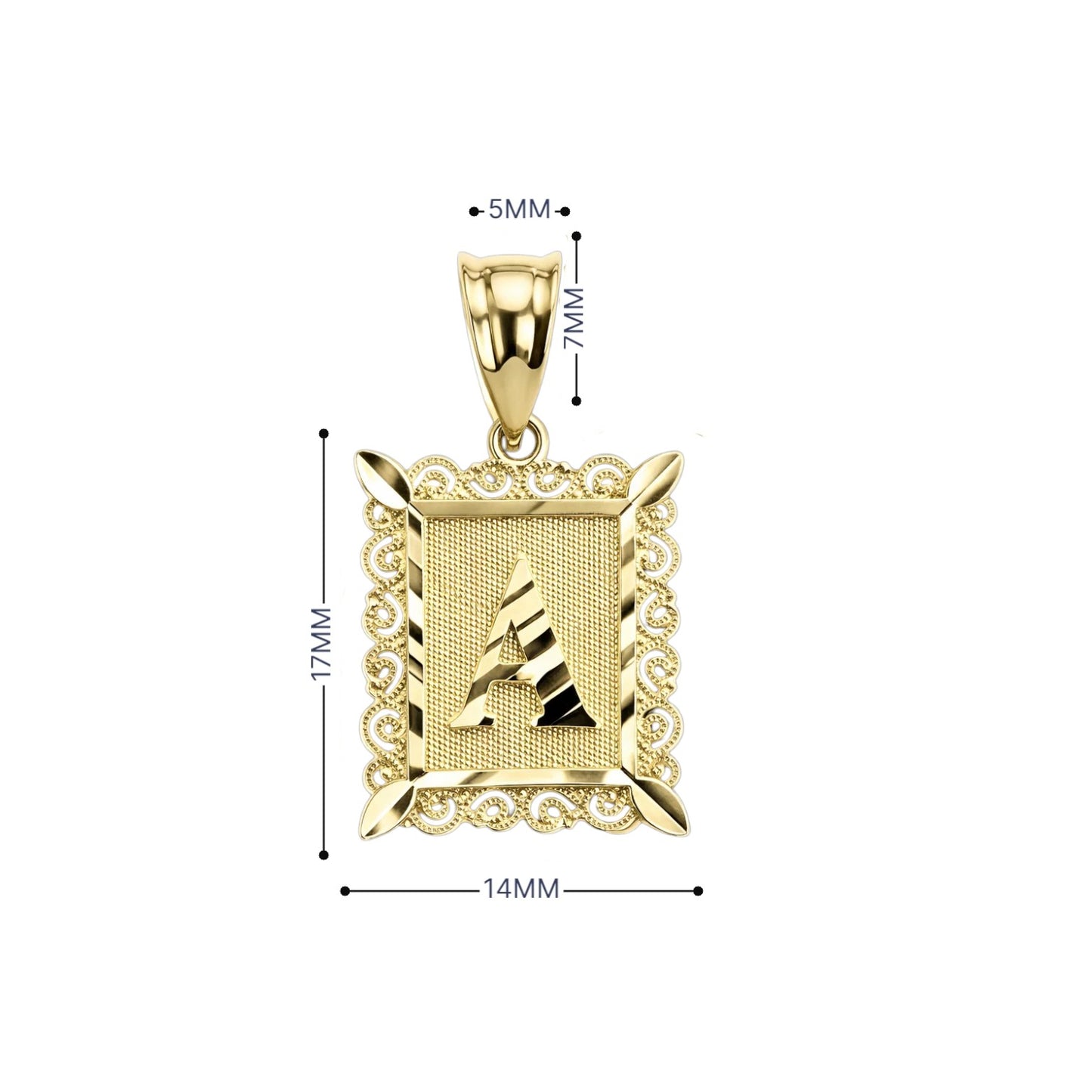 Colgante inicial de filigrana de oro de 14 quilates