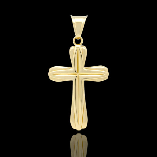 26mm 14K Sculpted Cross Pendant with Side CZ Line