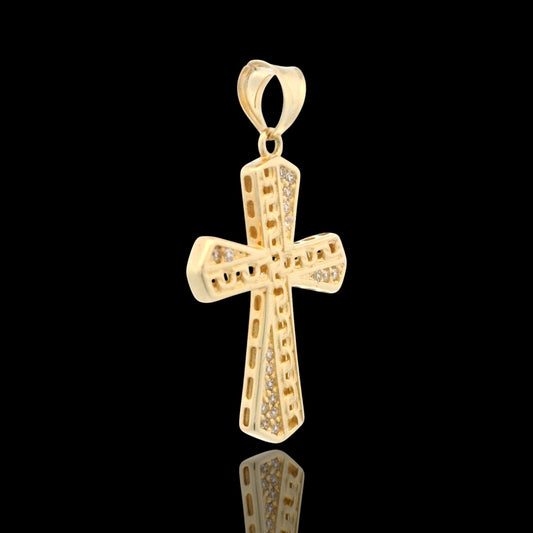 14K Gold Chain-Link Cross Pendant with CZ Accent – 26mm