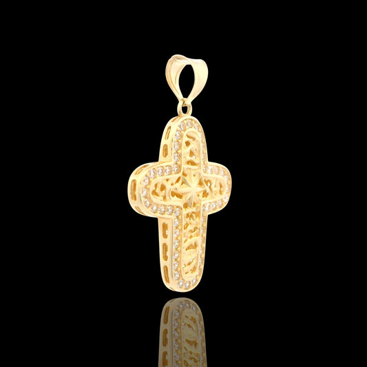 14K Gold Starburst Filigree Cross Pendant 27mm
