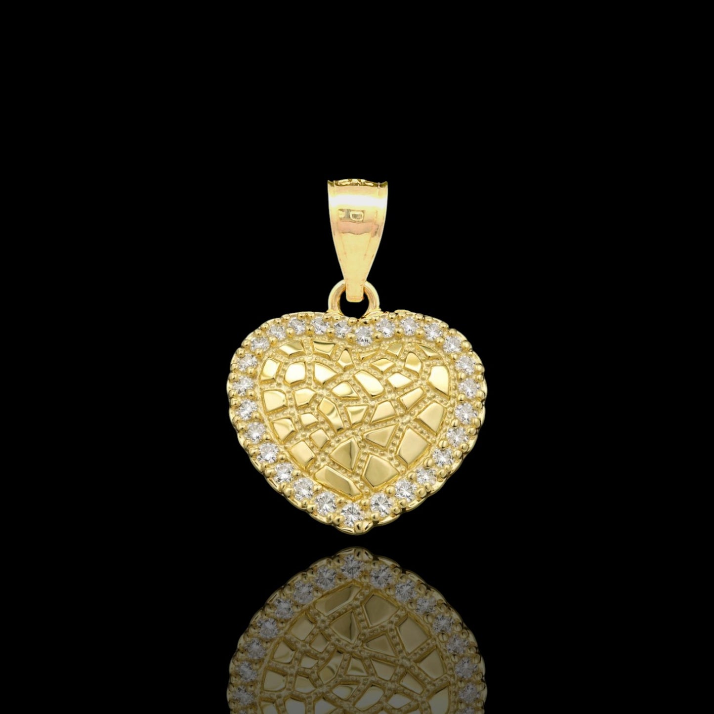 14K Gold Nugget Heart Pendant 15mm