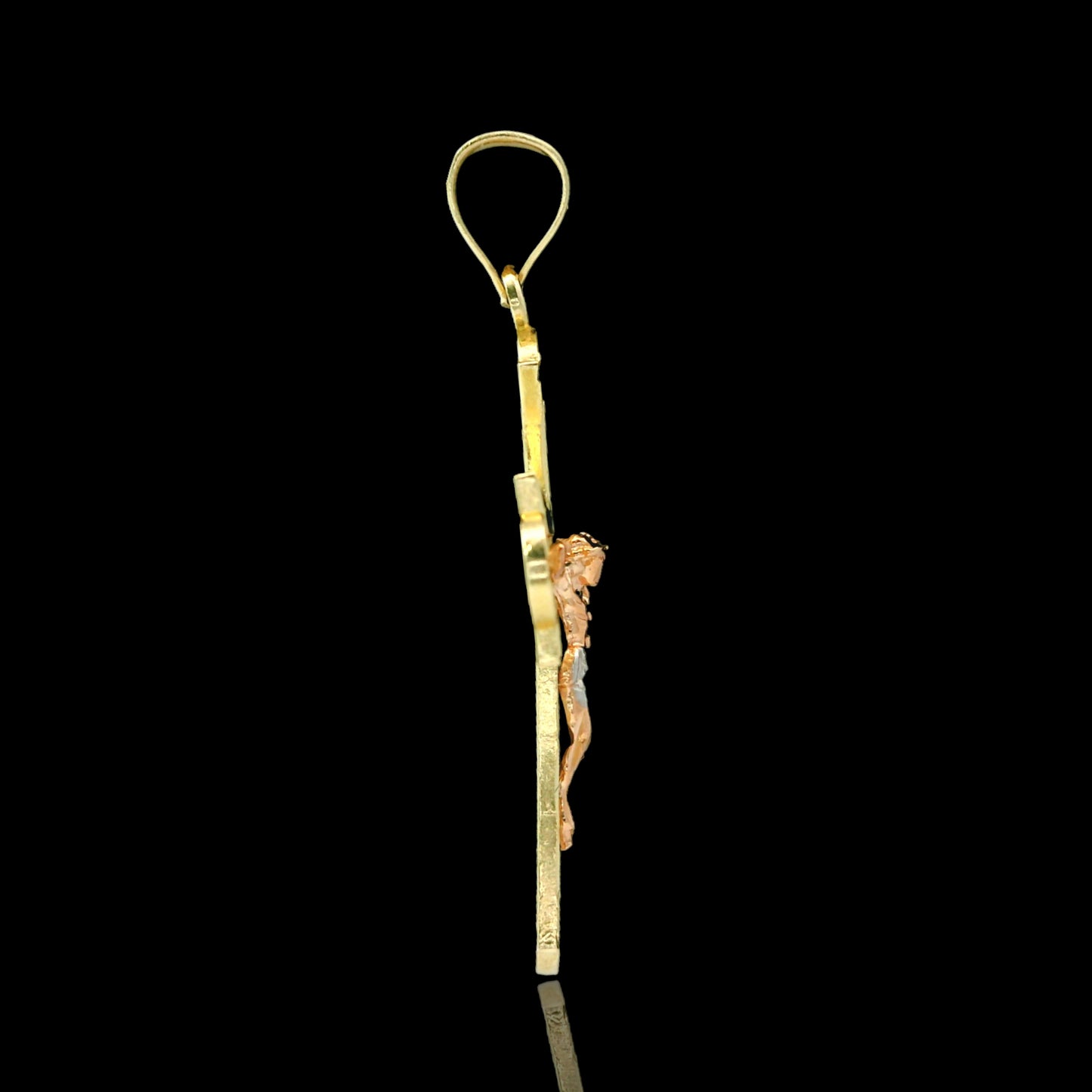 14K Three-Tone Textured Crucifix Cross Pendant