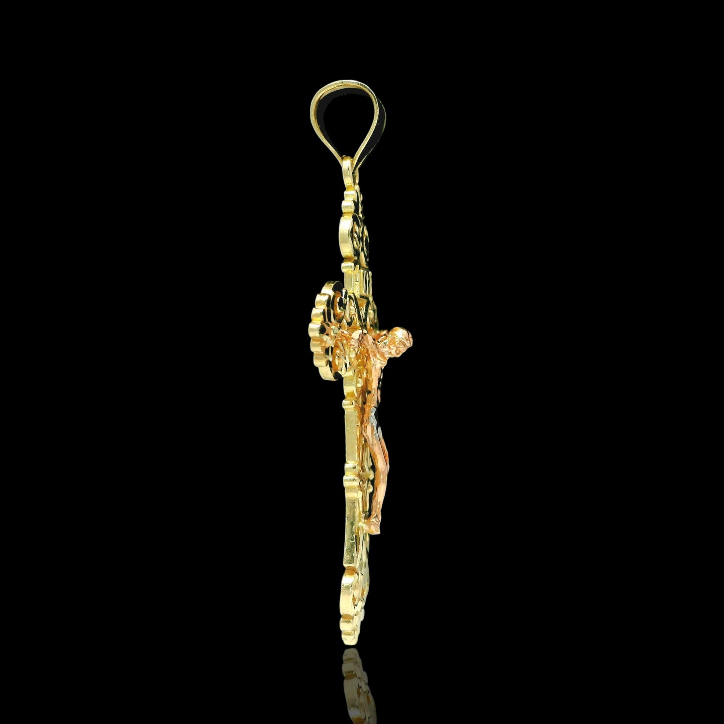 14K Tri-Color Filigree Crucifix Cross Pendant
