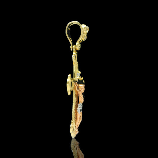14K Gold Textured Crucifix with CZ Accents