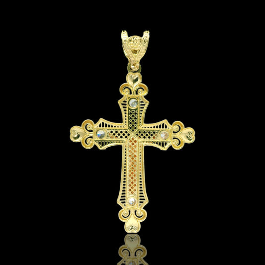 14K Gold Filigree Crucifix Pendant with CZ – 48mm