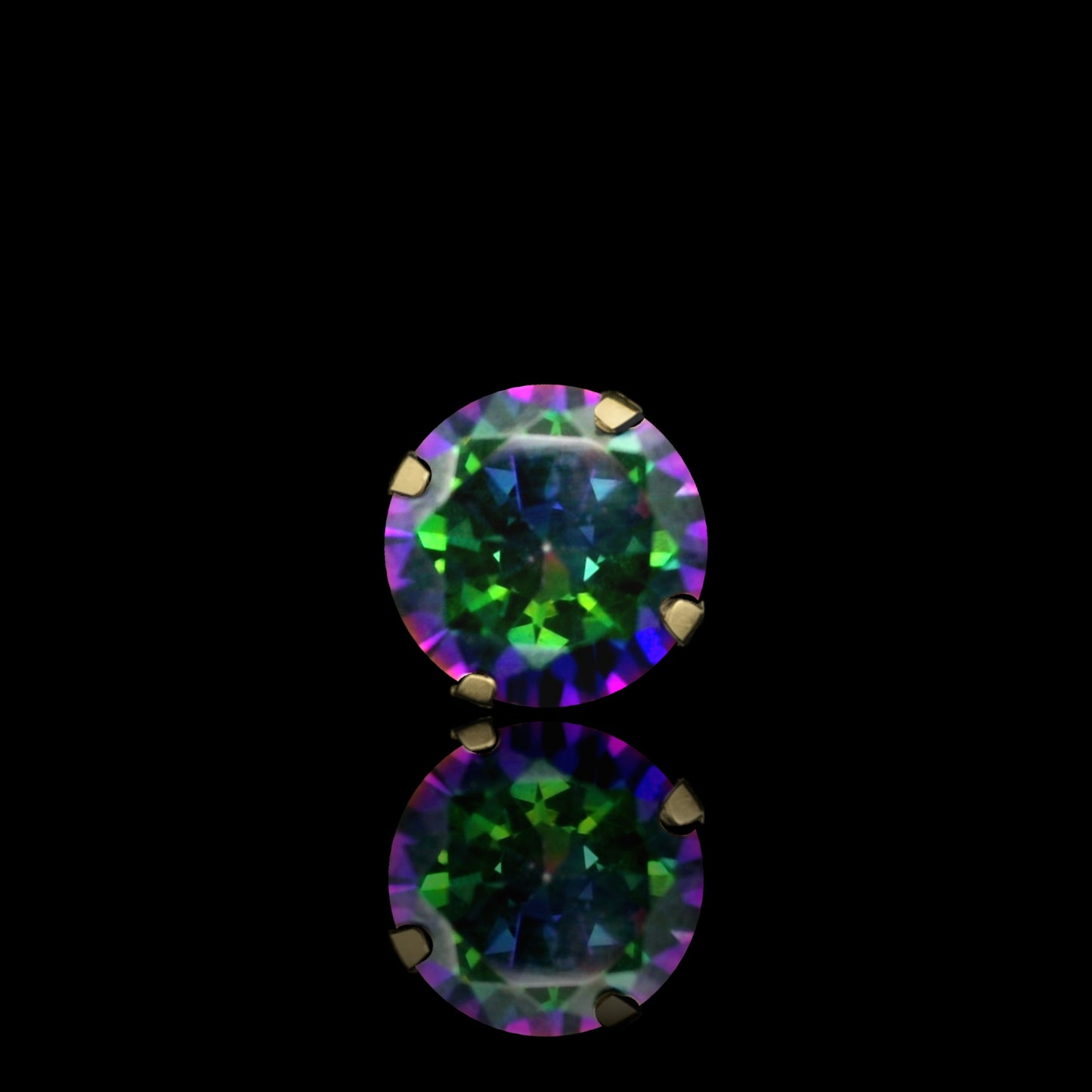 14K Gold CZ Stud Earrings in 10 Colors (2 mm to 8 mm, Screw-Back)