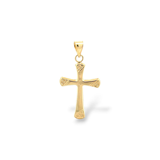 14K Yellow Gold Textured Cross Pendant – 23mm