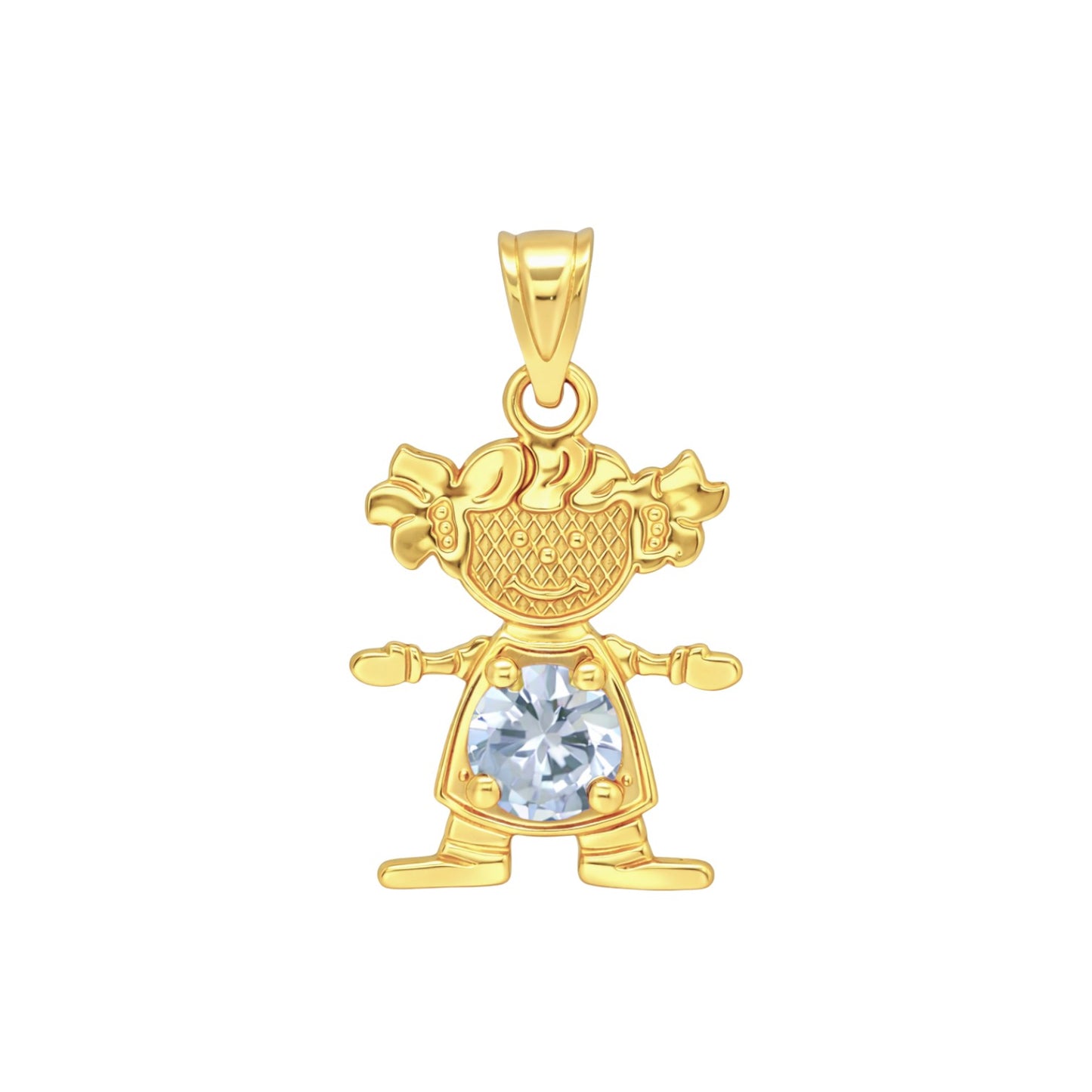 14K Gold Birthstone Boy & Girl Charm Pendants – 17mm CZ Stones by Month