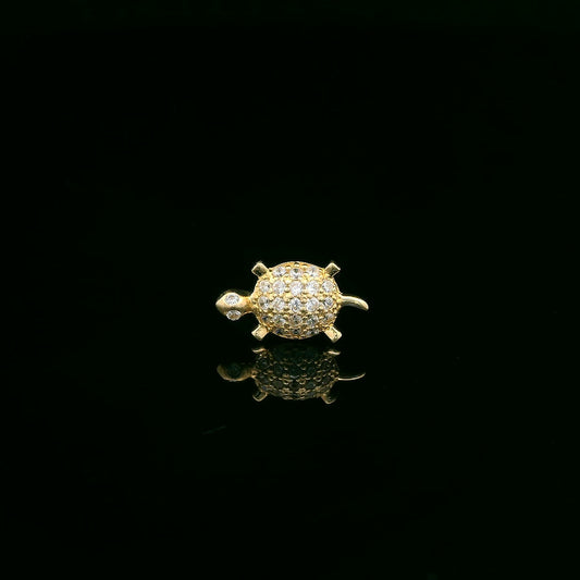 14K Italian Gold Turtle Stud Earring with Gold-Incrusted Silicone Back – 5.7mm x 10.5mm