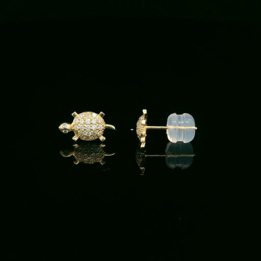 14K Italian Gold Turtle Stud Earring with Gold-Incrusted Silicone Back – 5.7mm x 10.5mm