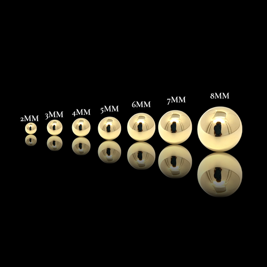 14K Yellow Gold Polished Ball Stud Earrings (2mm–8mm)