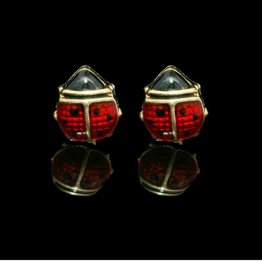 14K Gold Enamel Puff Ladybug Stud Earrings