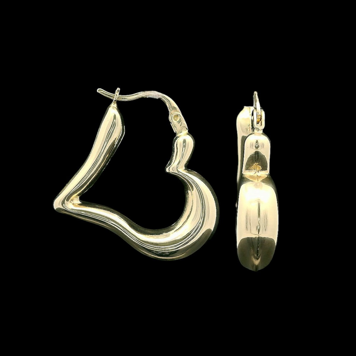 14K Solid Gold Open Heart Puff Hoop