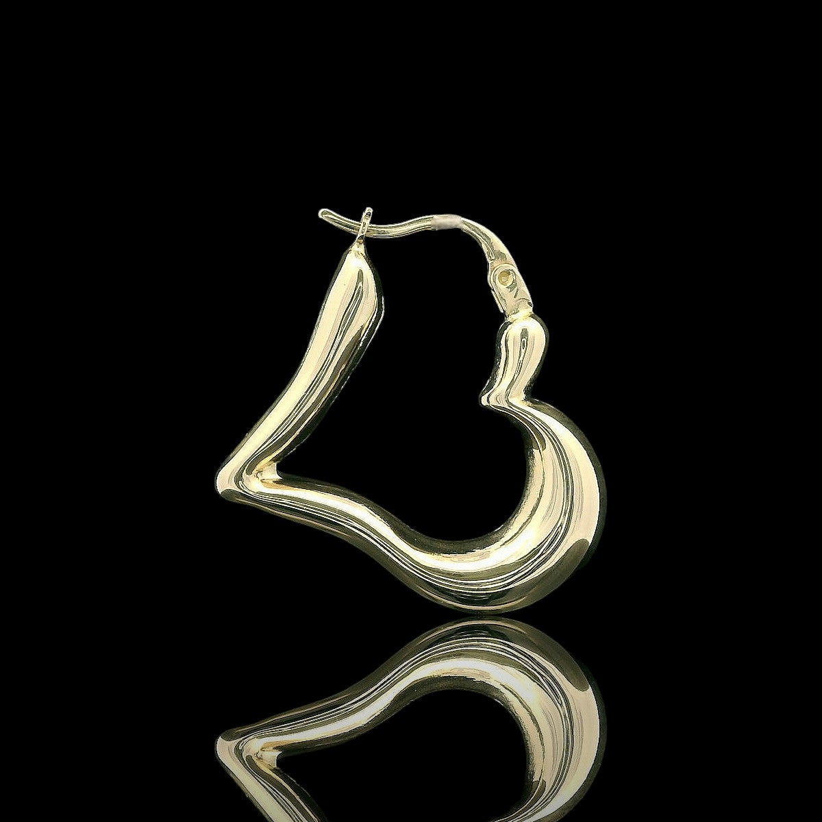 14K Solid Gold Open Heart Puff Hoop