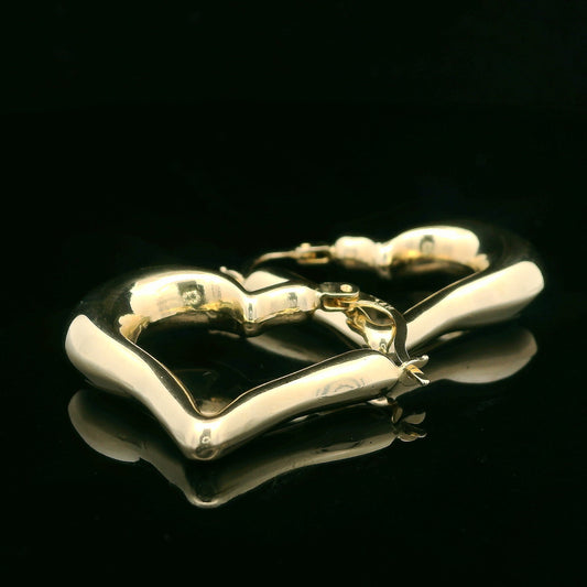 14K Solid Gold Open Heart Puff Hoop