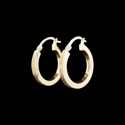 14K Italian Yellow Gold Greek Key Hoop Earrings