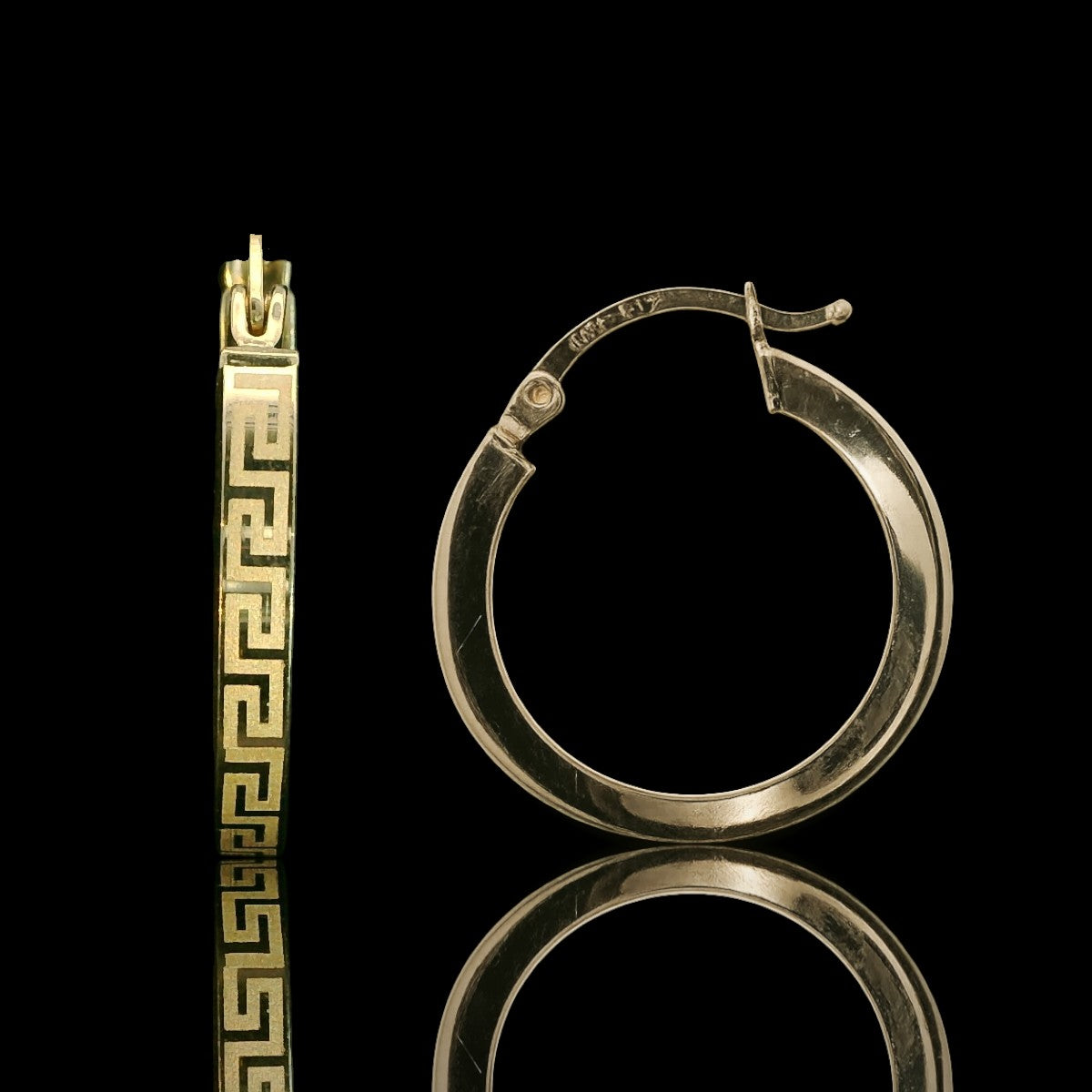 14K Italian Yellow Gold Greek Key Hoop Earrings