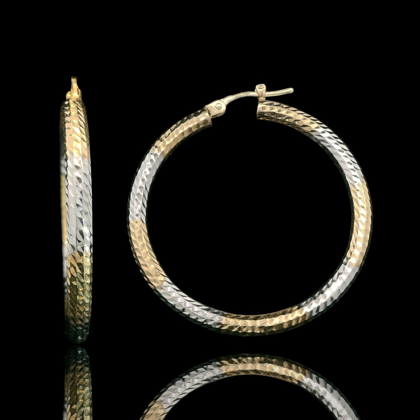 Two-Tone Diamond-Cut 14K Gold Hoop Earrings