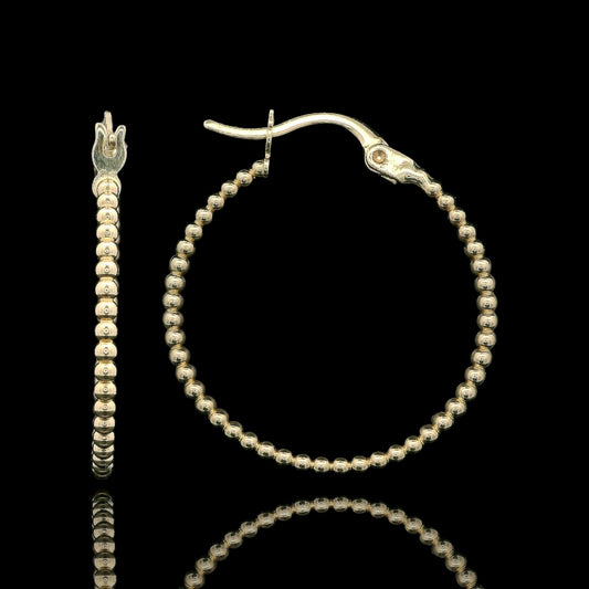14K Yellow Gold 25mm Beaded Hoop Earrings