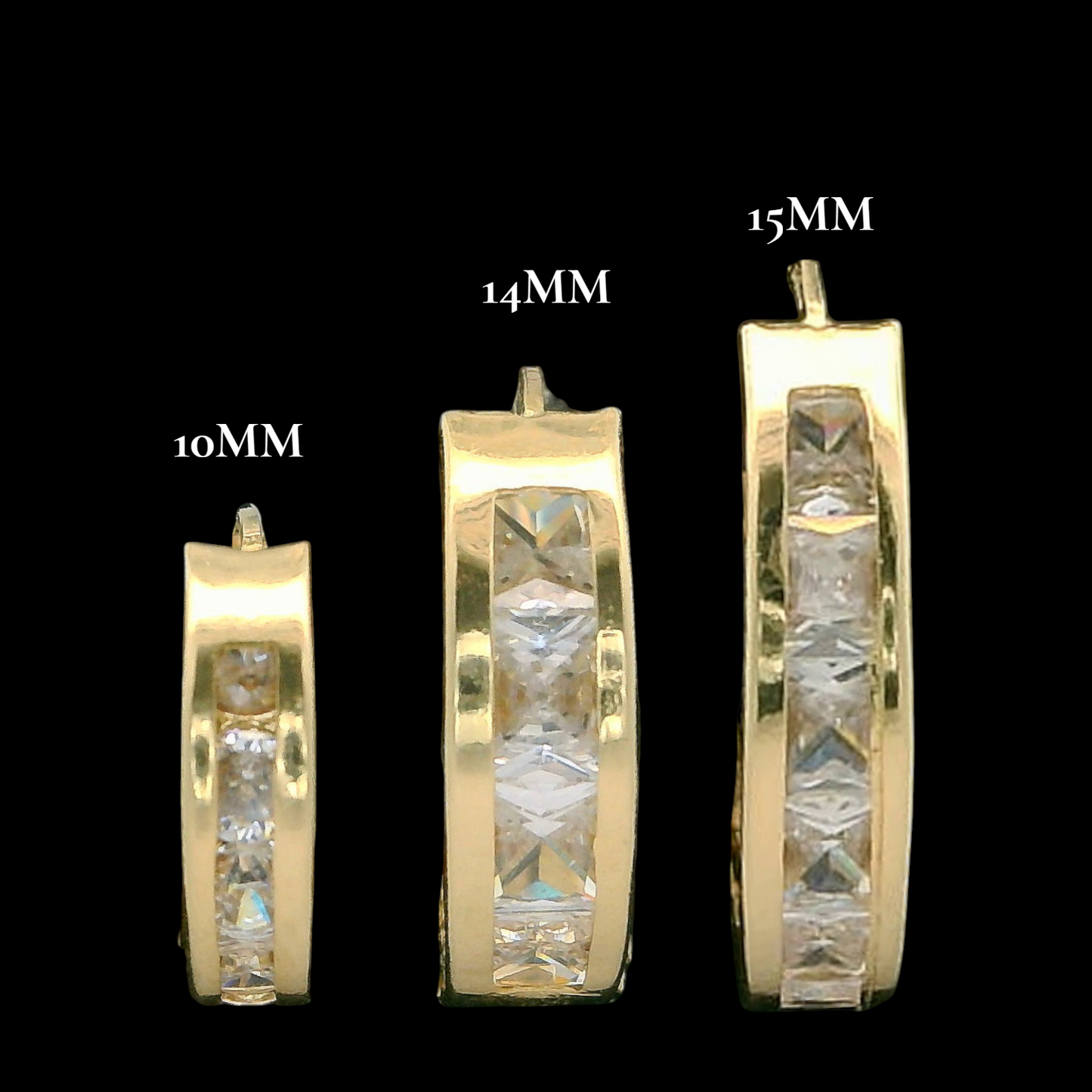 14K Gold CZ Channel Huggie Hoops – (Different Sizes Available)