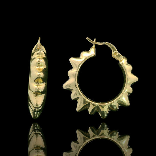 14K Gold Sunburst Hoop Earrings – 25mm