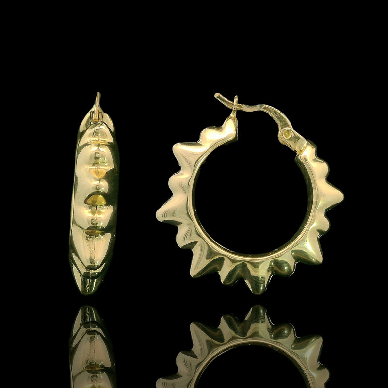 14K Gold Sunburst Hoop Earrings – 25mm