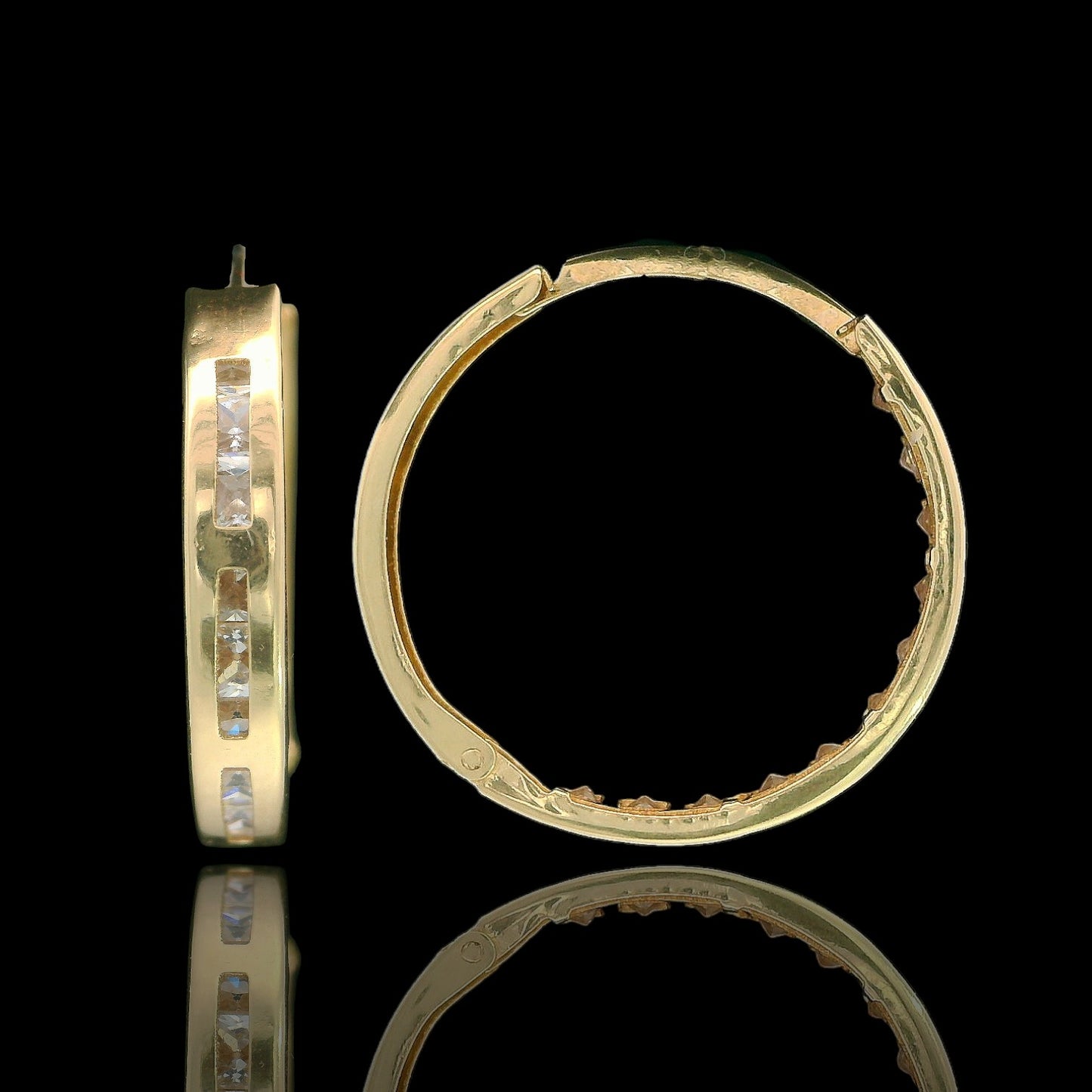 14K yellow gold huggie CZ Hoop Earring-3MM