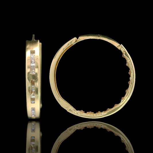 14K yellow gold huggie CZ Hoop Earring-3MM