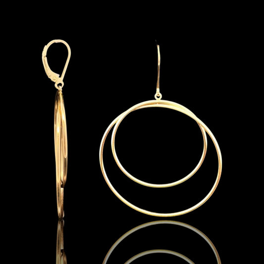 14K Yellow Gold 42mm Double Hoop Drop Earrings