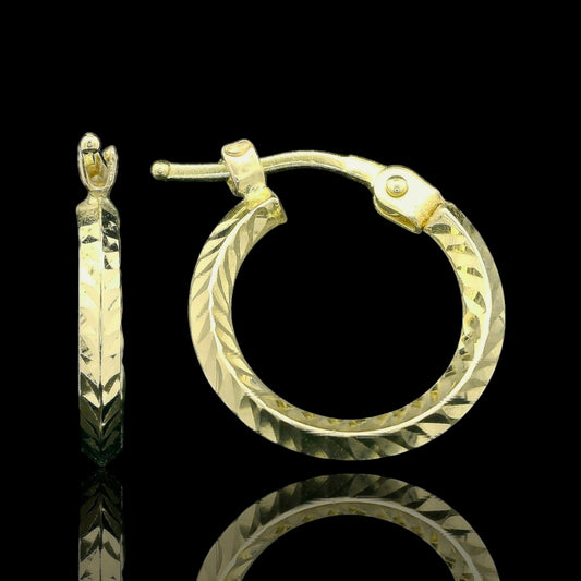 14K Diamond-Cut 15mm Mini Hoop Earrings