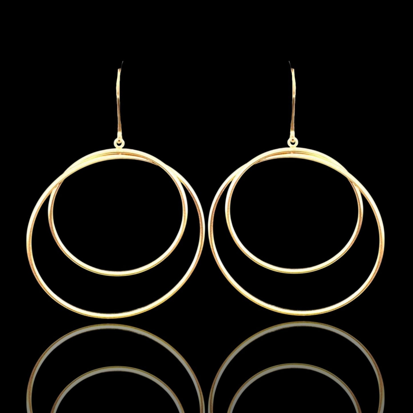 14K Yellow Gold 42mm Double Hoop Drop Earrings