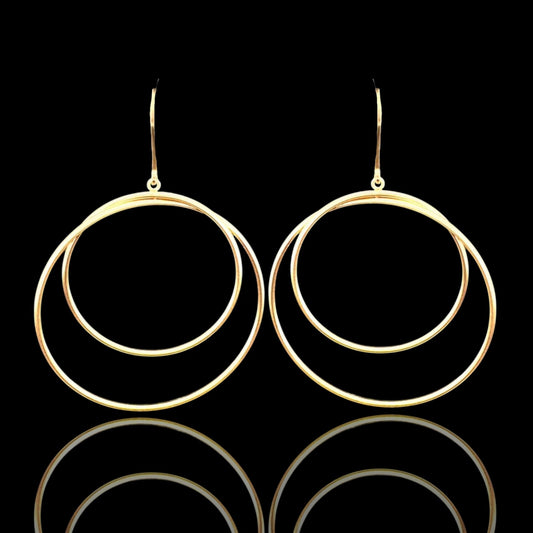 14K Yellow Gold 42mm Double Hoop Drop Earrings