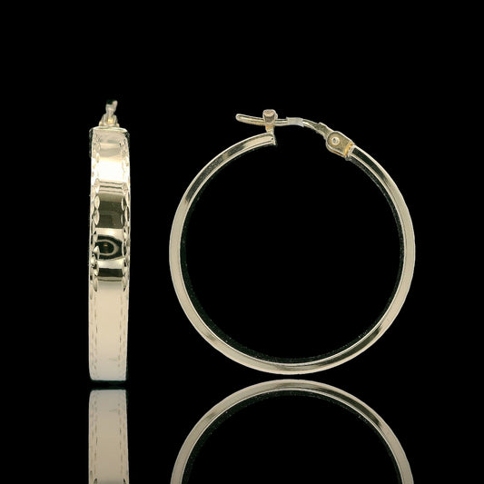 14K Yellow Gold Italian Hoops with Diamond Cut Edges