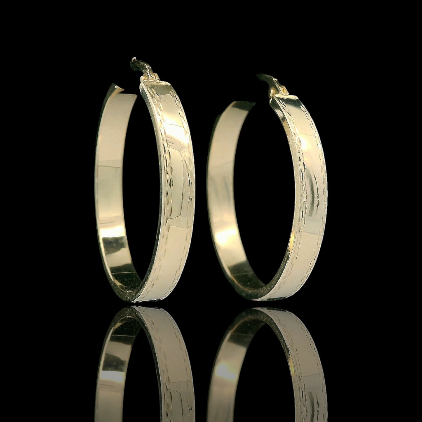 14K Yellow Gold Italian Hoops with Diamond Cut Edges