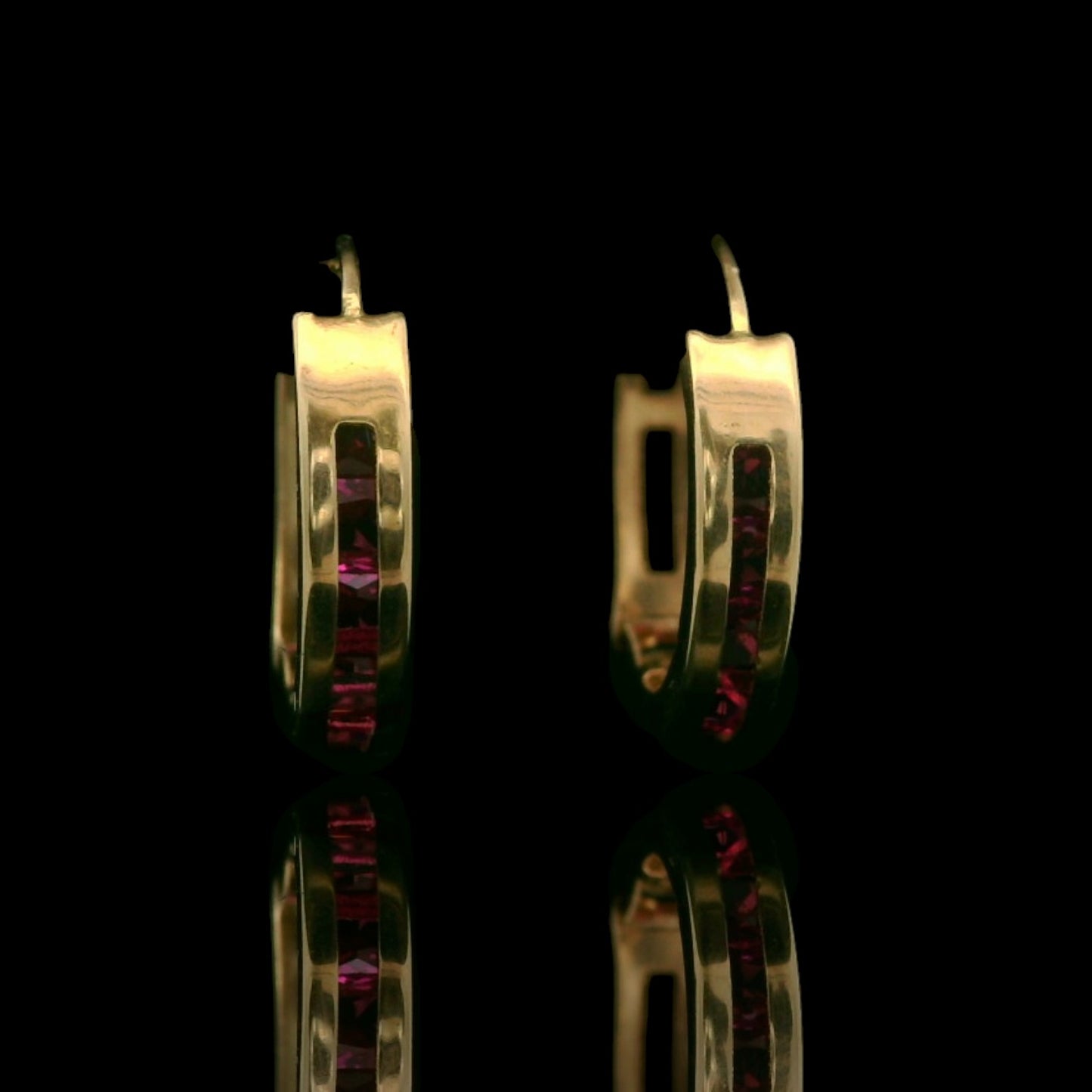 14K Yellow Gold 14mm Red Chanel Set Huggies Hoops