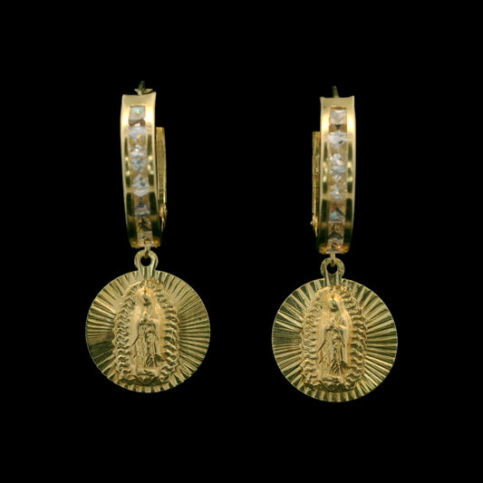 14K Yellow Gold 15mm Guadalupe Huggie Earrings with CZ