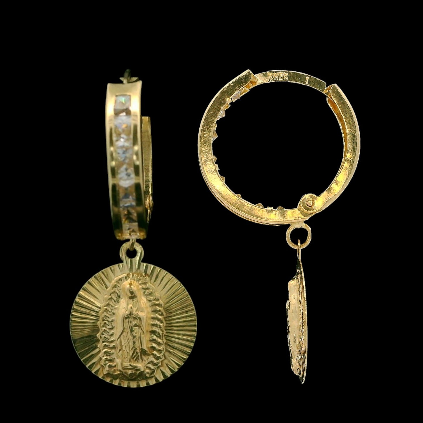 14K Yellow Gold 15mm Guadalupe Huggie Earrings with CZ