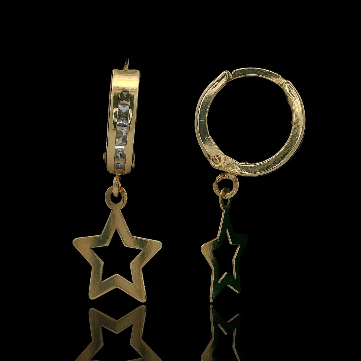 14K Yellow Gold Star Huggie Earrings – 12mm
