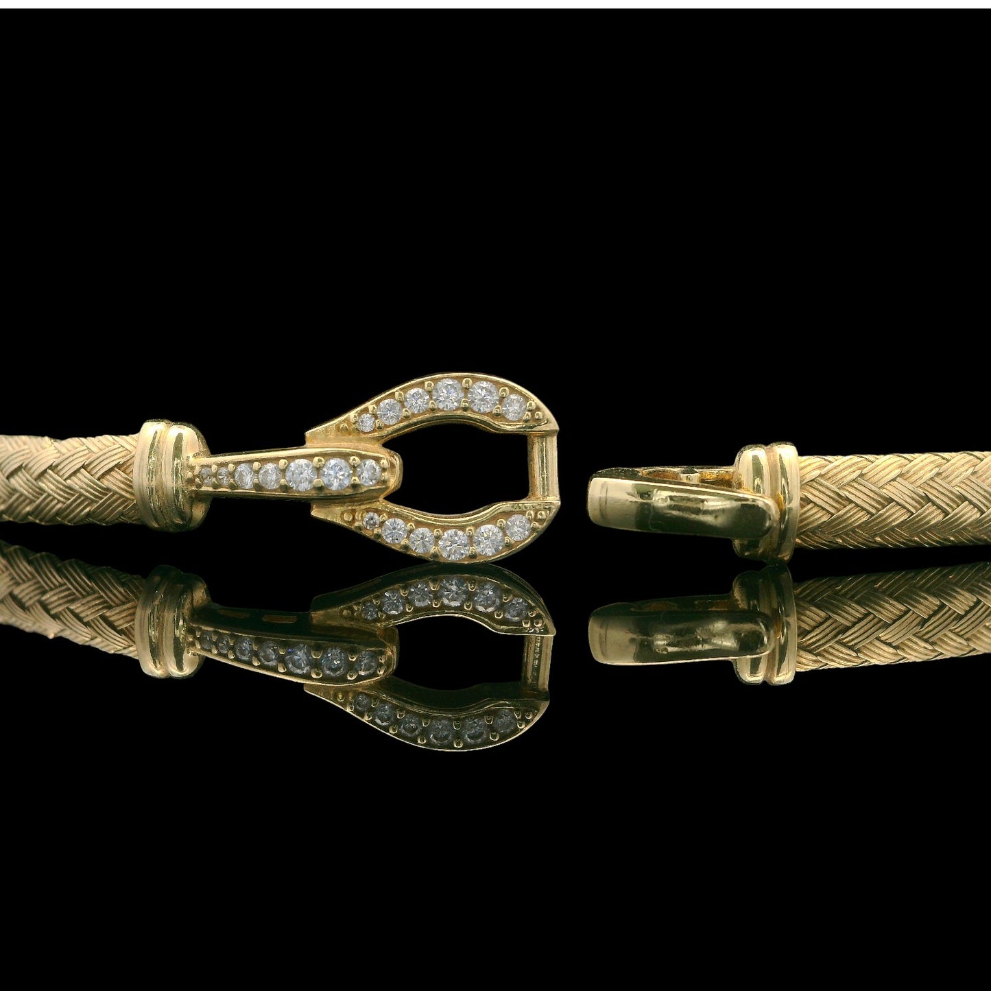 14K Flexible Woven Buckle-Lock Cz Bracelet – 6 3/4"