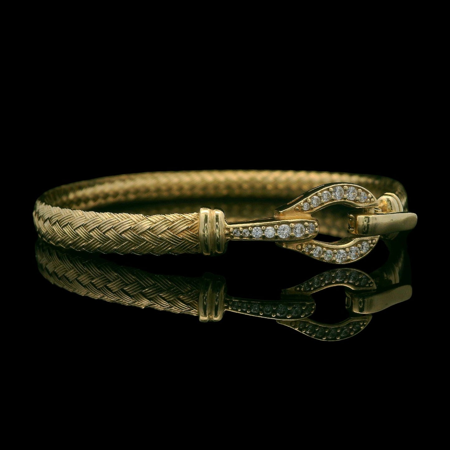 14K Flexible Woven Buckle-Lock Cz Bracelet – 6 3/4"