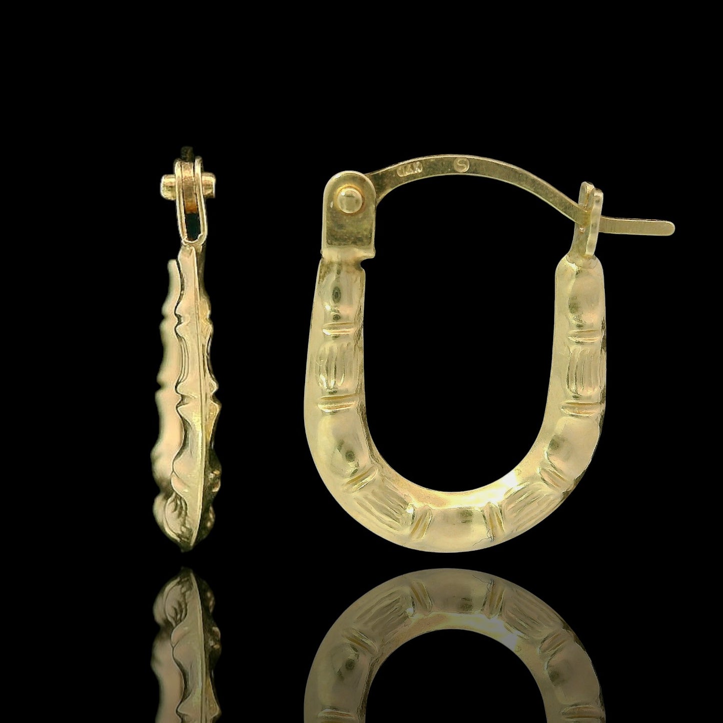 14K Yellow Gold Textured U-Hoop Earrings 13mm