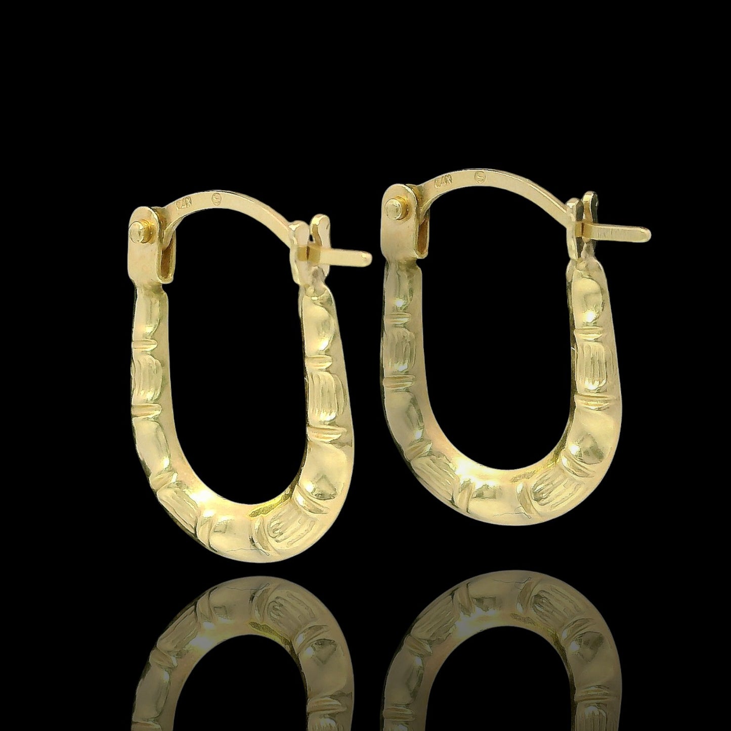 14K Yellow Gold Textured U-Hoop Earrings 13mm