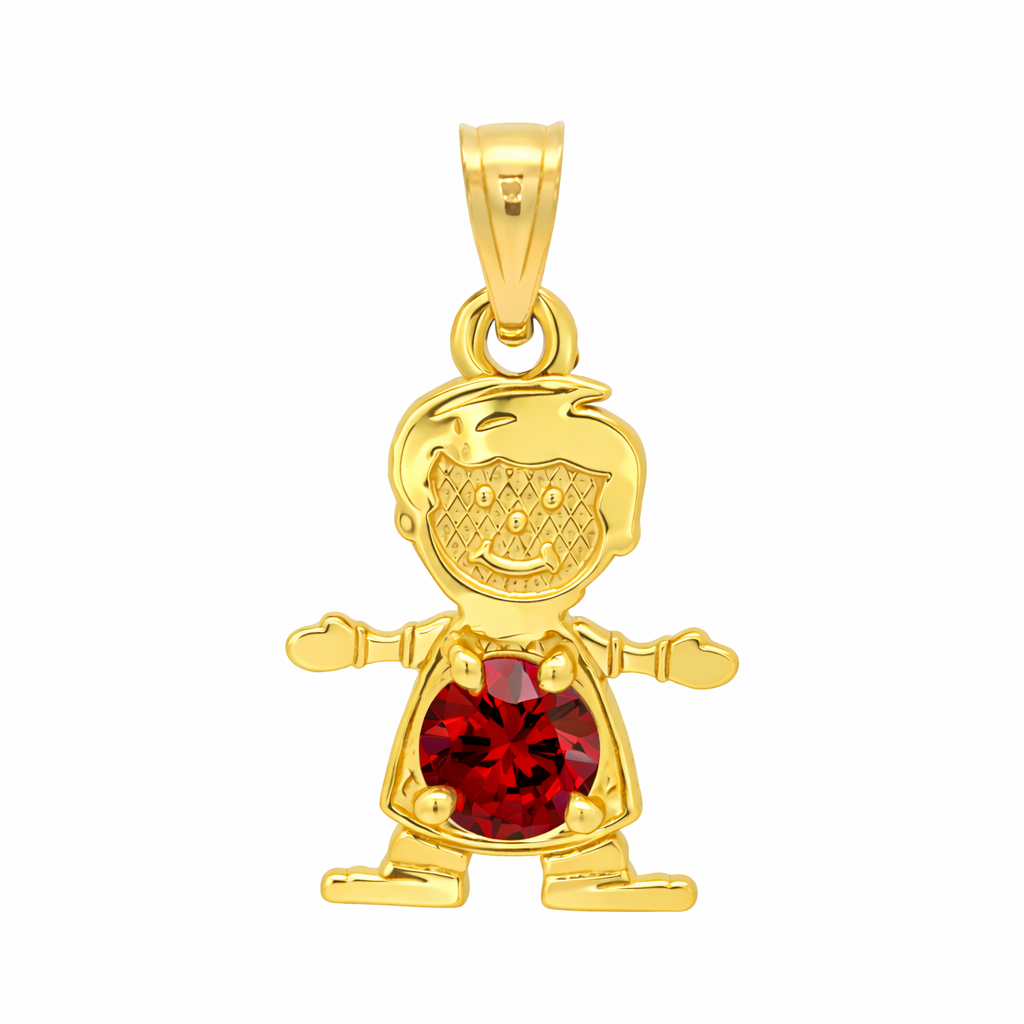 14K Gold Birthstone Boy & Girl Charm Pendants – 17mm CZ Stones by Month