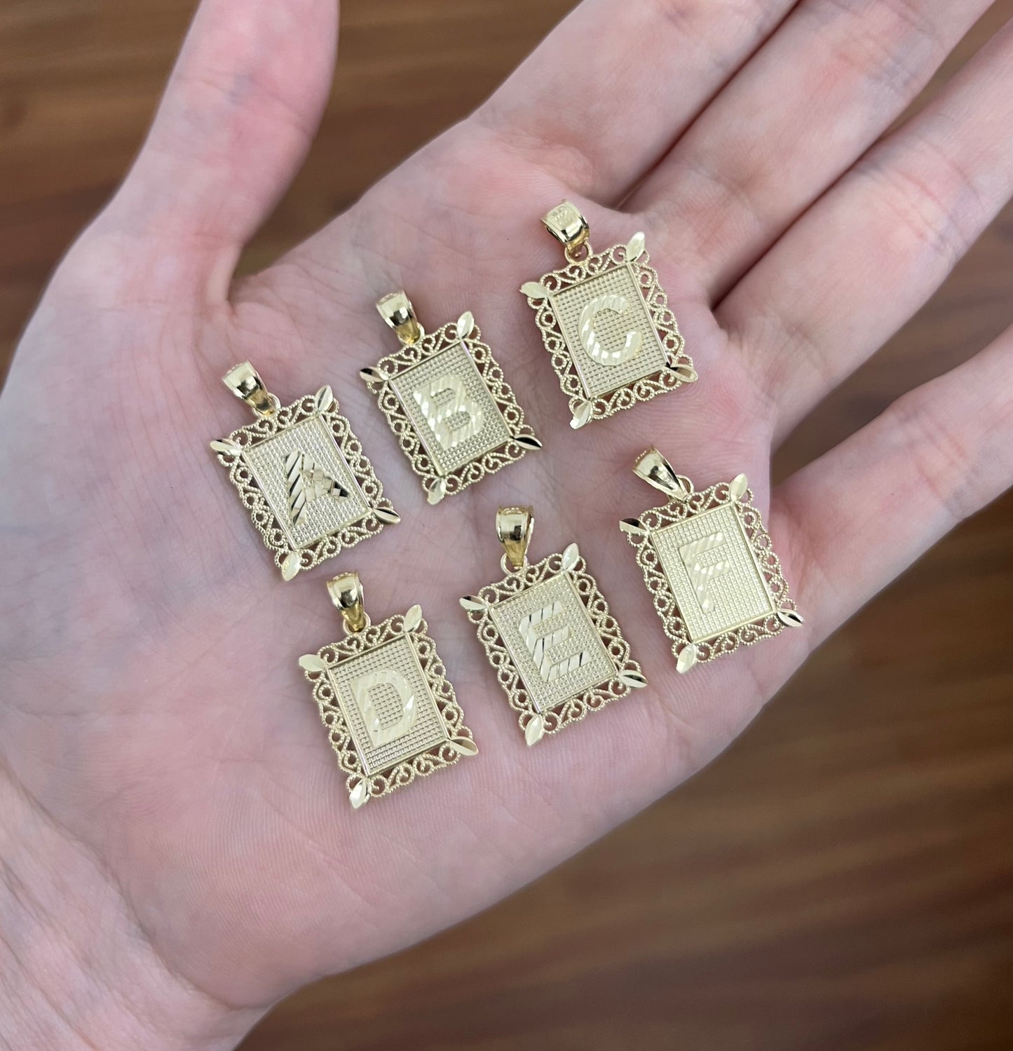 14K Gold Filigree Initial Pendant