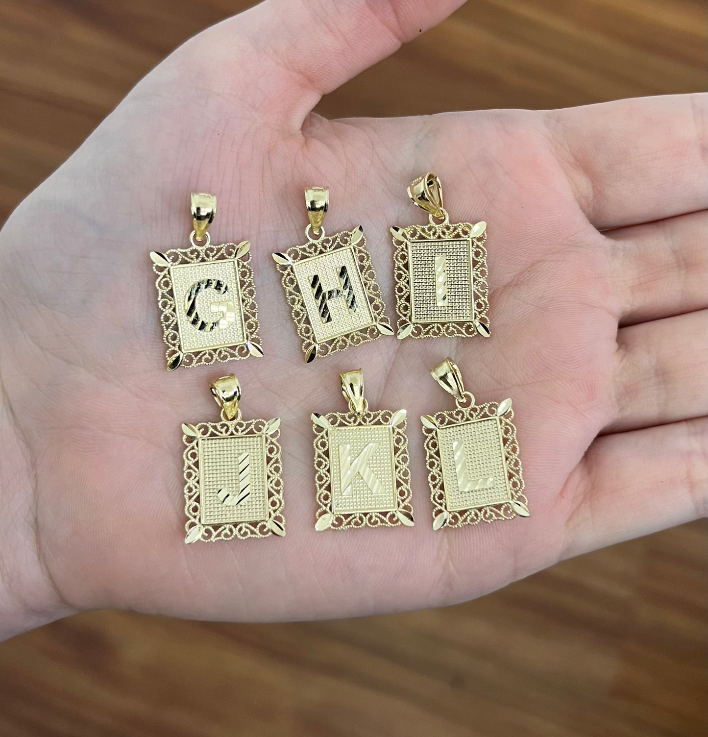 14K Gold Filigree Initial Pendant