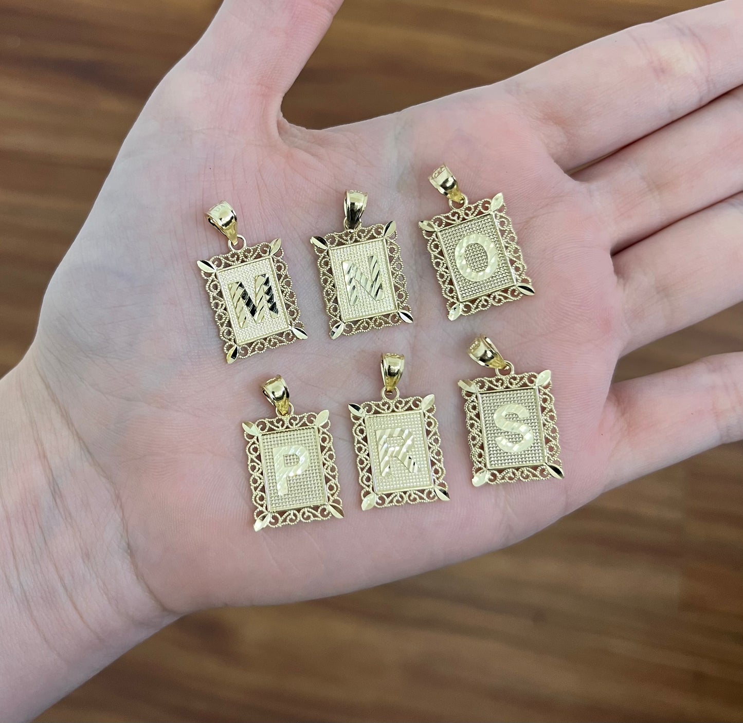 14K Gold Filigree Initial Pendant