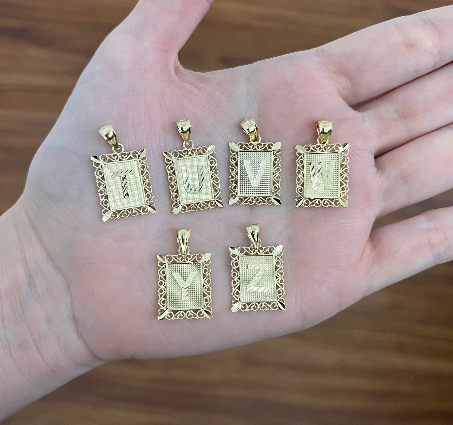 14K Gold Filigree Initial Pendant