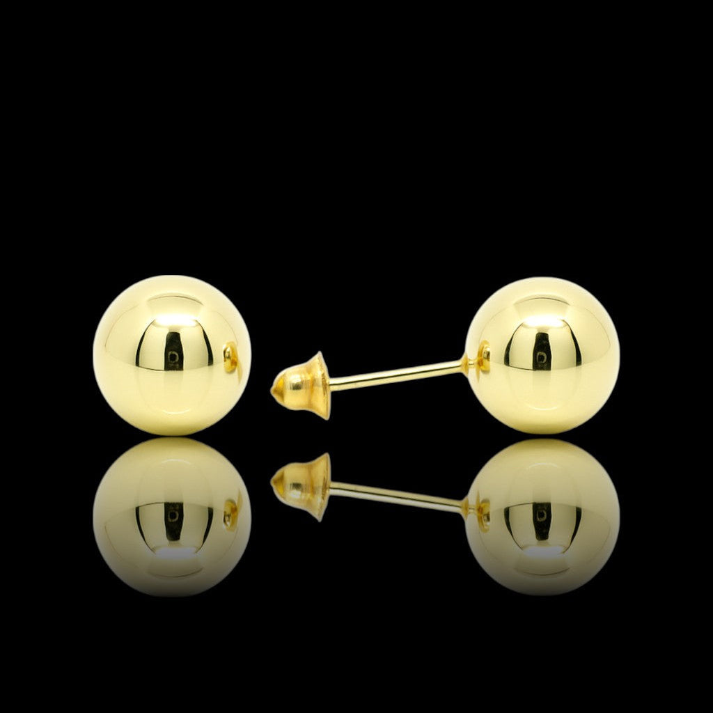 14K Yellow Gold Polished Ball Stud Earrings (2mm–8mm)