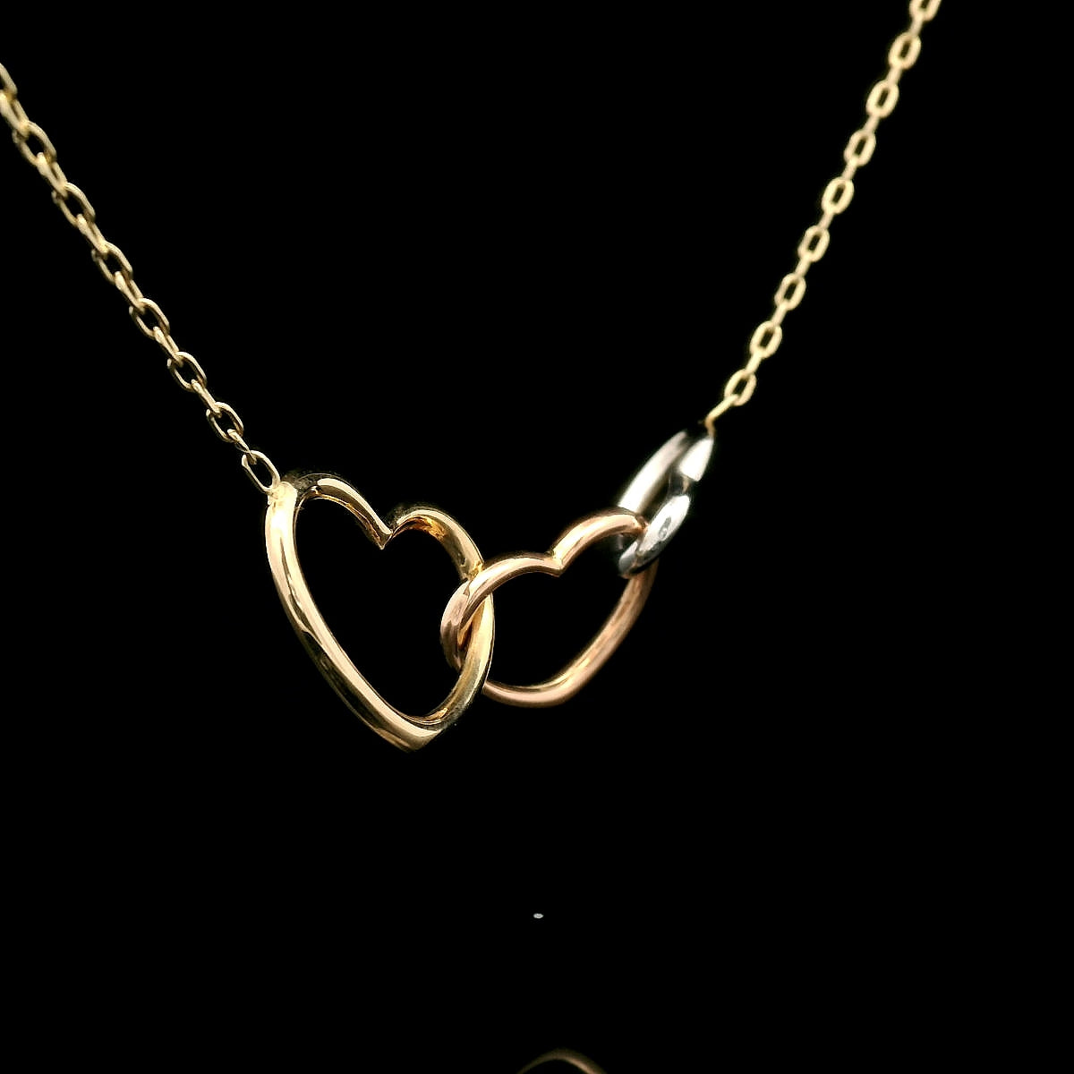 14K Tri-Color Linked Hearts Necklace – 19" (Cable or Box Chain)