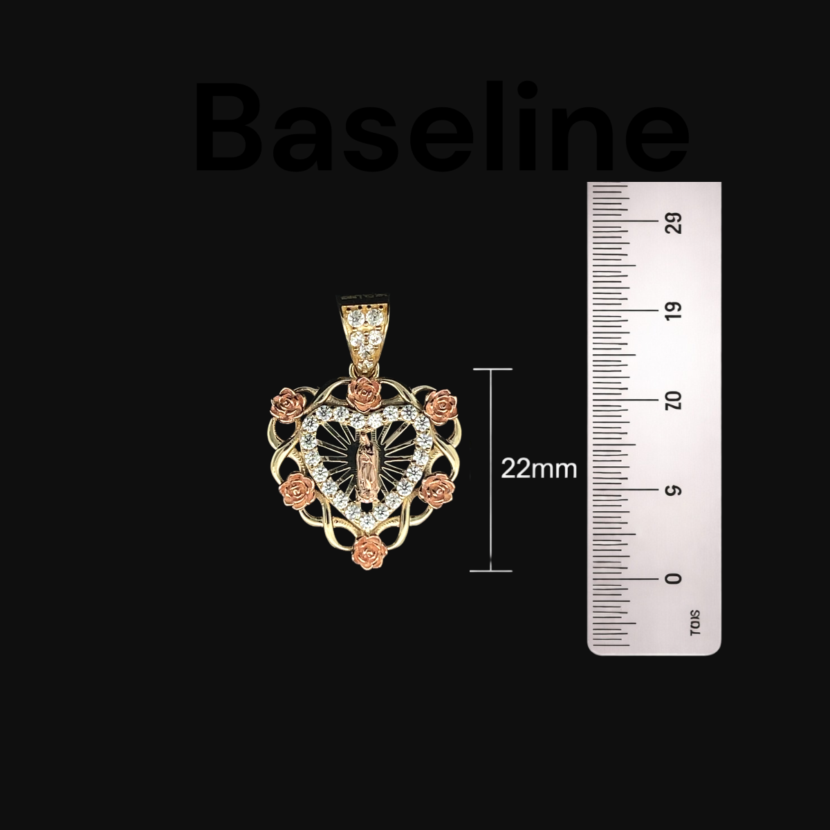 14K Radiating Guadalupe Pendant with CZ Inner Heart & Rose Accents